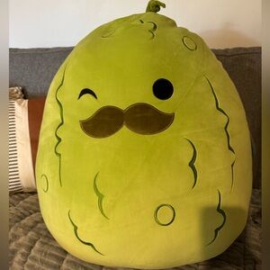 Green Plush Squishmallow 25” Pickle Pillow with Mustache